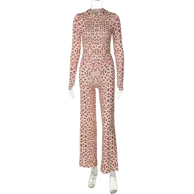 Top Leopard Print High Waist Tight Trousers Suit Women Leopard - Shop at LoveMi