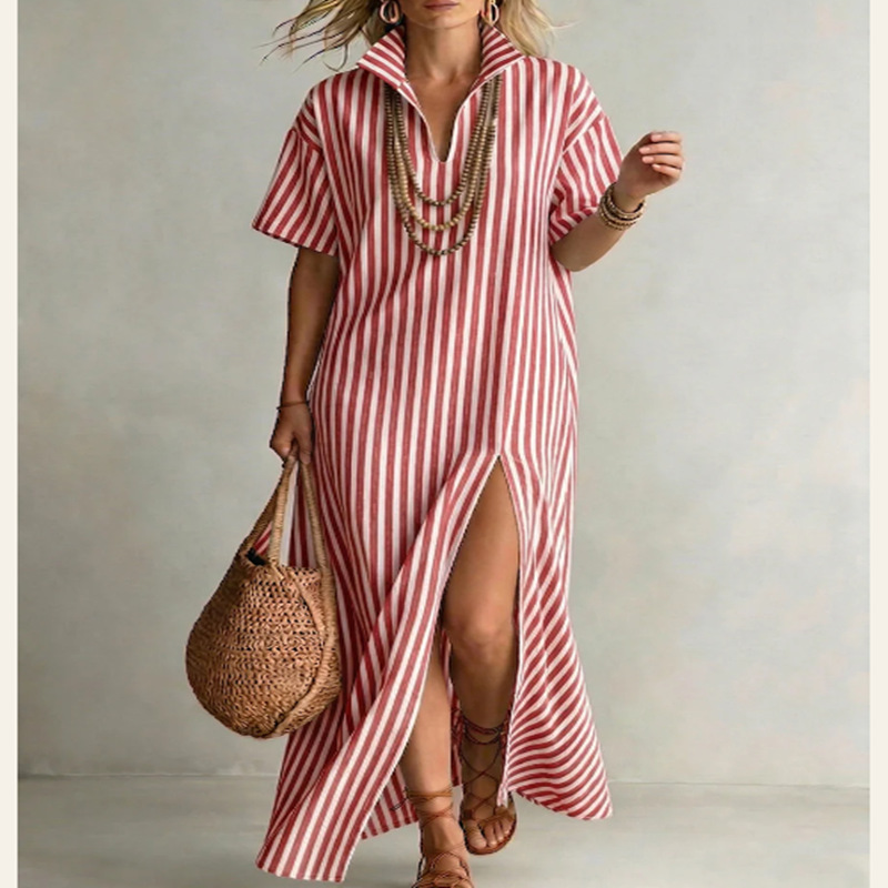 Women's Polyester Maxi Dress – Full Length Side View with Slit