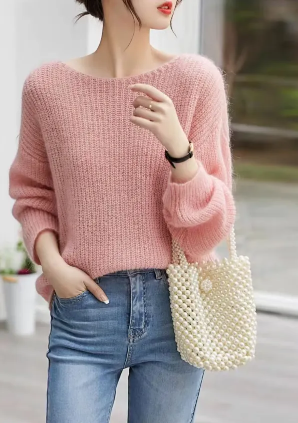 French Style Loose And Idle Knitwear Top Pink - Shop at LoveMi