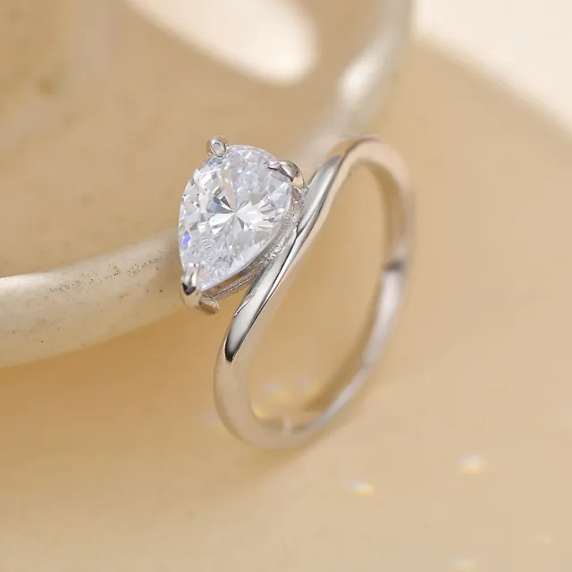 New S925 Sterling Silver Drop shaped Zircon Ring Wavy White Gold Color - Shop at LoveMi