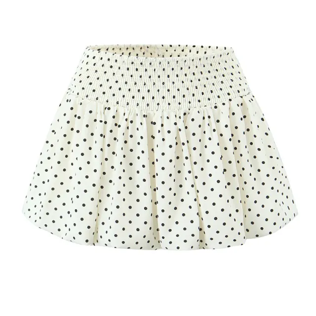 Niche Cute Youth looking Polka Dot Puffy A Line Bud Short Skirt White - Shop at LoveMi