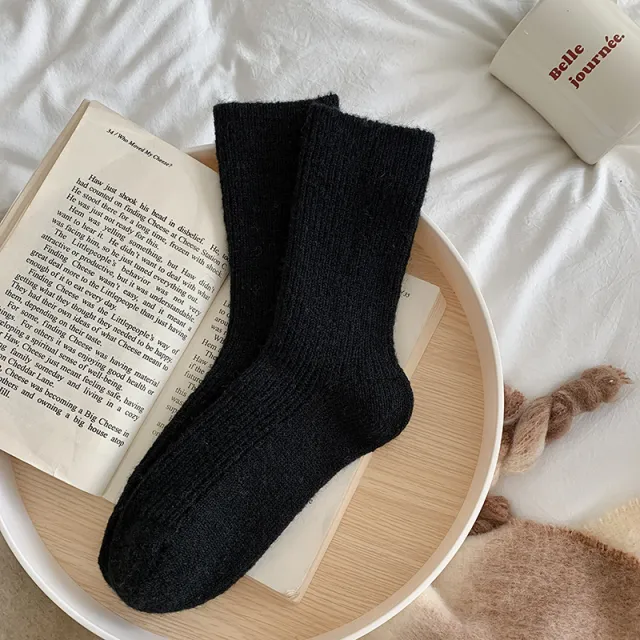 Solid color, Fleece lined, Extra thick Warm Wool Socks For Women Black - Shop at LoveMi