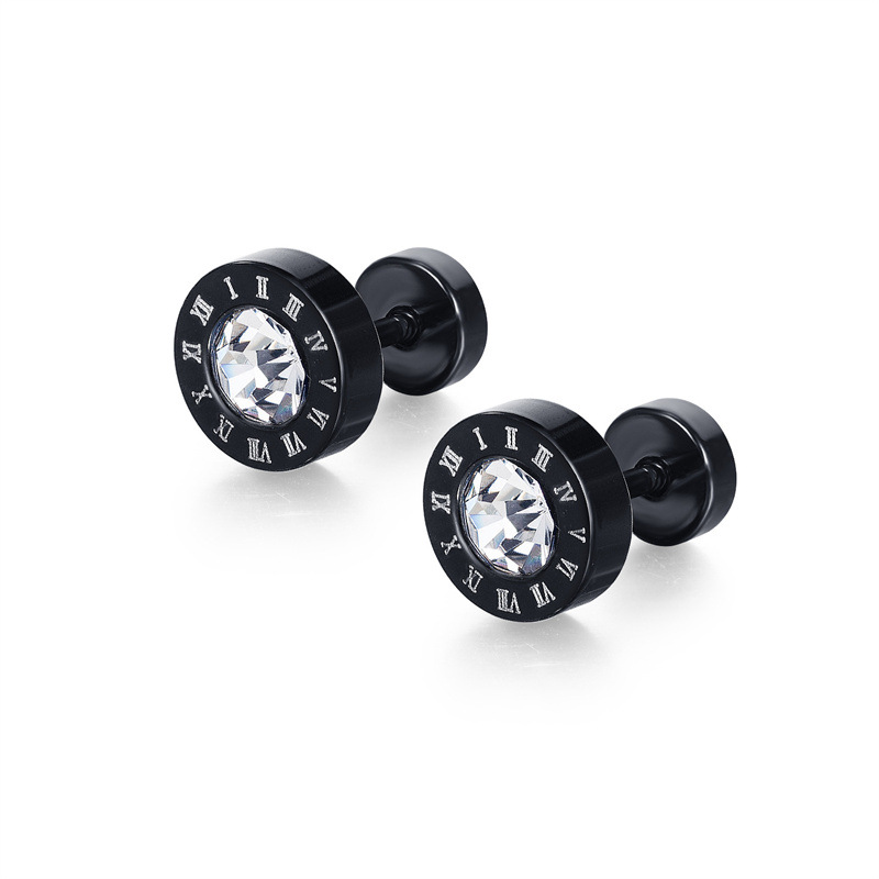 Fashion Geometry Pattern Shape Stud Earrings Stainless Steel Round Small Dumbbell Ear Clip Roman Numerals