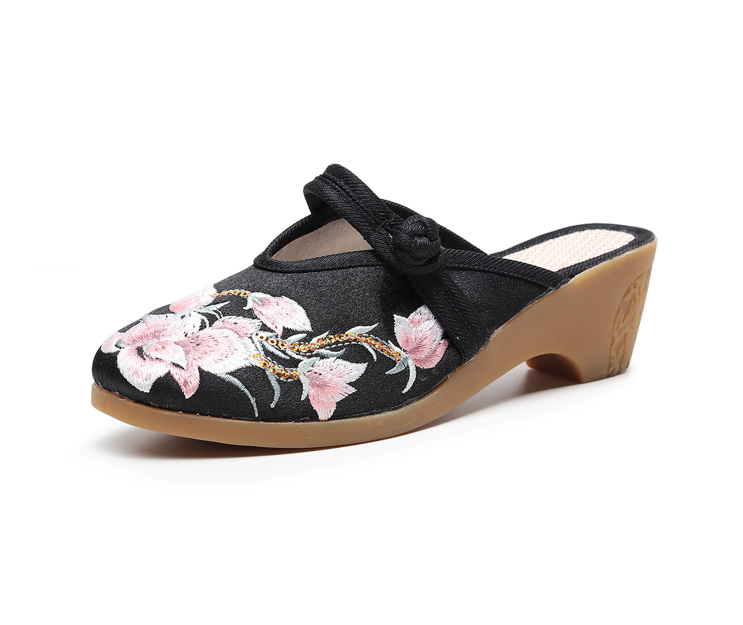 Floral Slippers Black