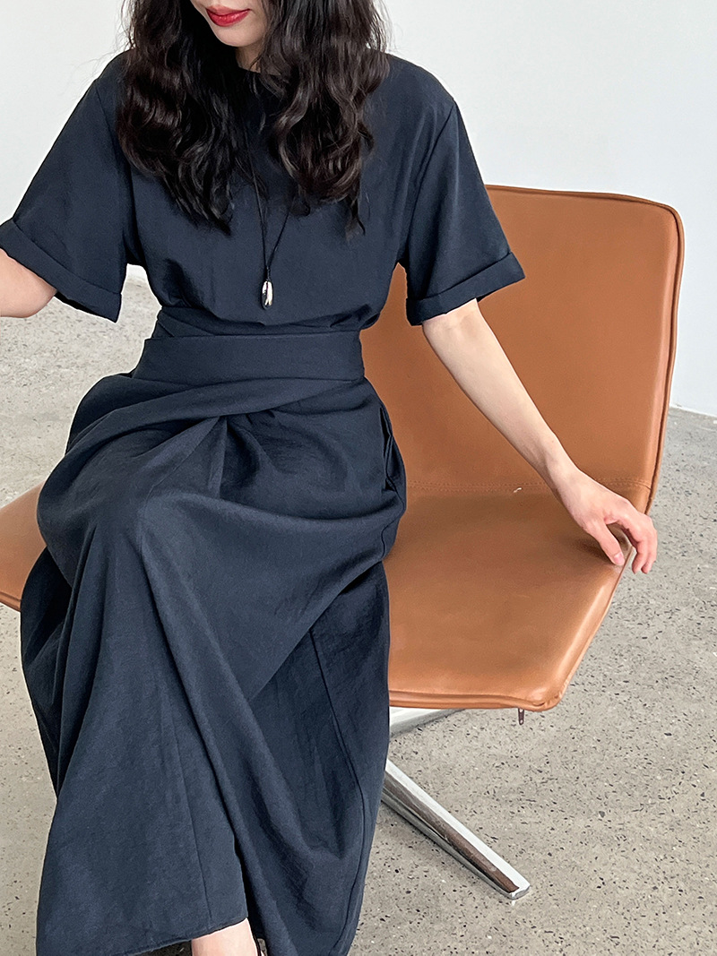 Special interest Design Cross Strap Short Sleeve Dress Navy Blue - Shop at LoveMi