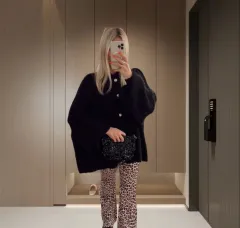 Women's Fashion Solid Color Casual Sweater Cardigan - Black - View 1