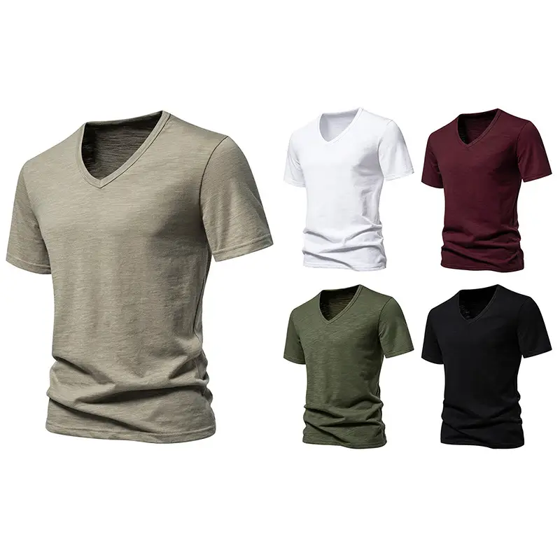 Men's Slub Cotton Elastic Breathable Bottoming Shirt