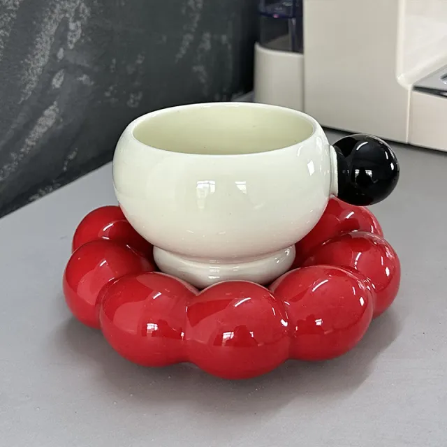 Coffee Set Suit Ceramic High Temperature Resistant Household Black Handle Red Dish - Shop at LoveMi