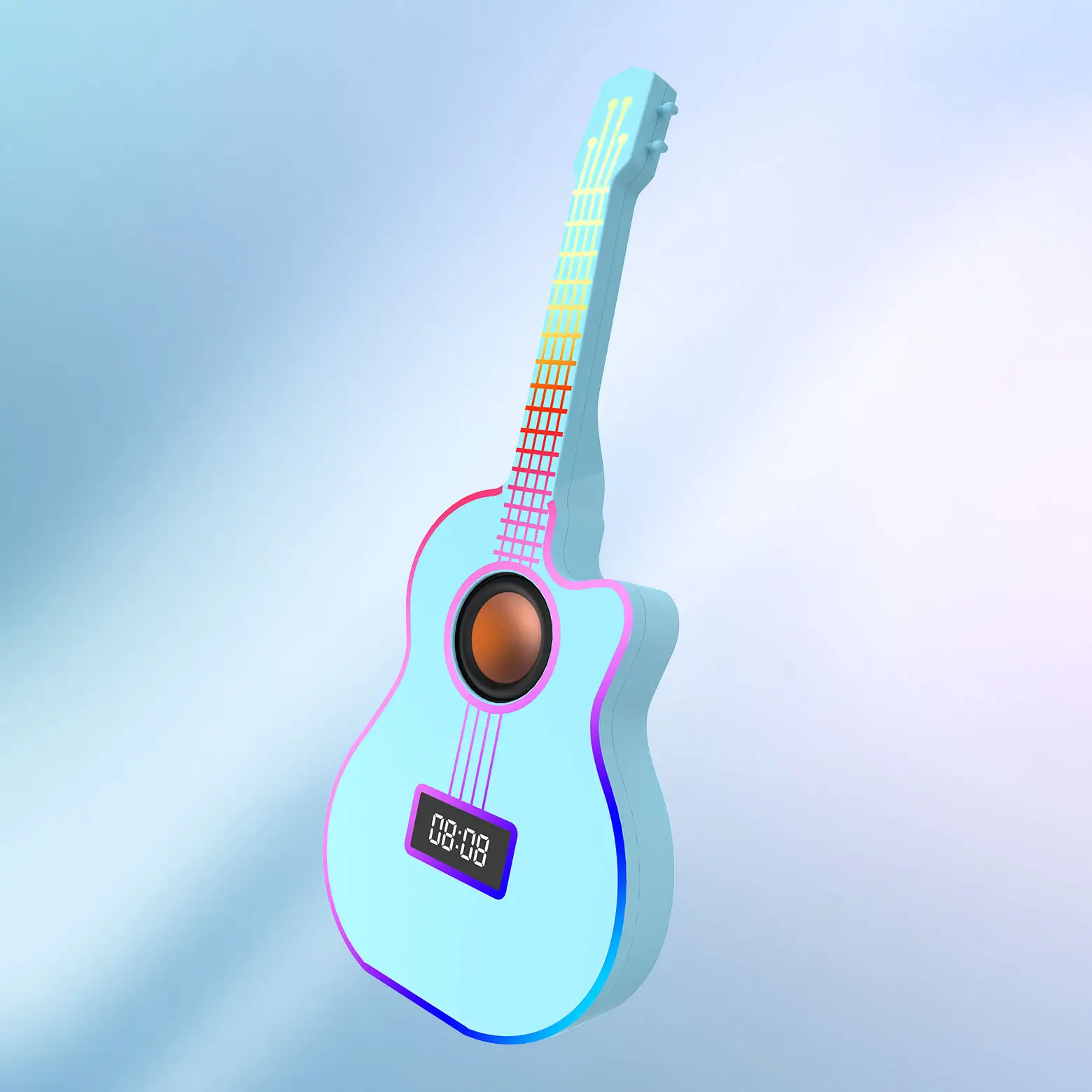 Bluetooth Guitar Speaker With An Alarm Clock And Vibrant Ambient Lighting