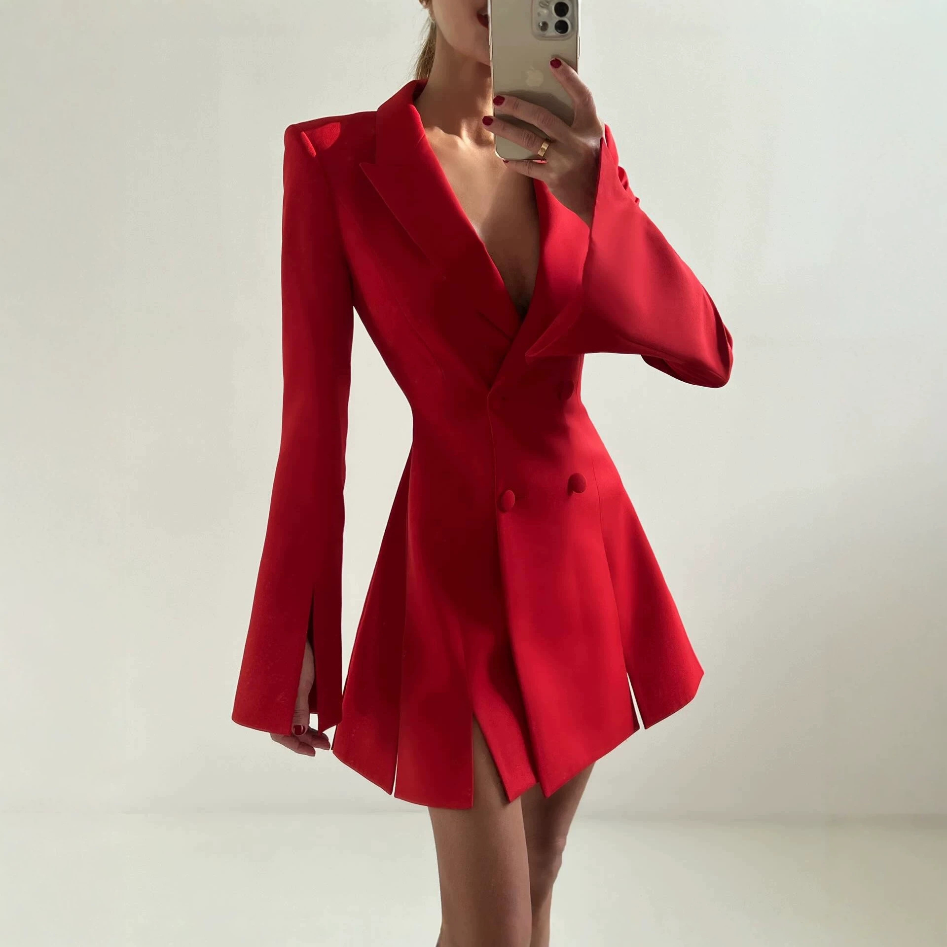 Womens Double-breasted, Waist-cinched Blazer Dress — foto 4