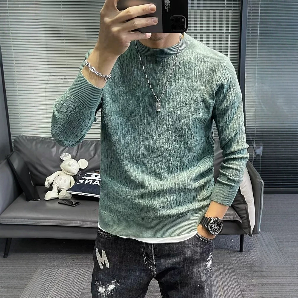Mens New FallWinter Loose-Fit Crew-Neck Long-Sleeve Knit Sweater