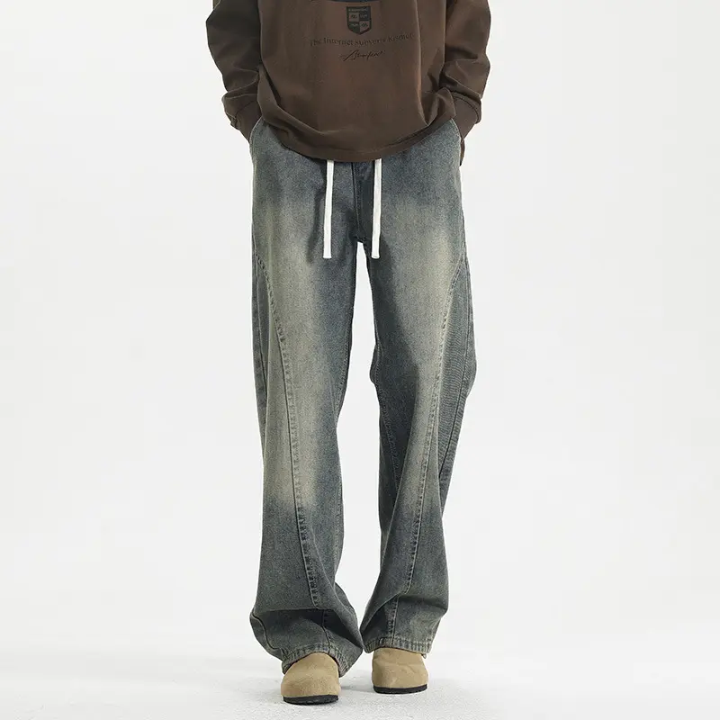 American-style Vintage Distressed Scimitar Jeans