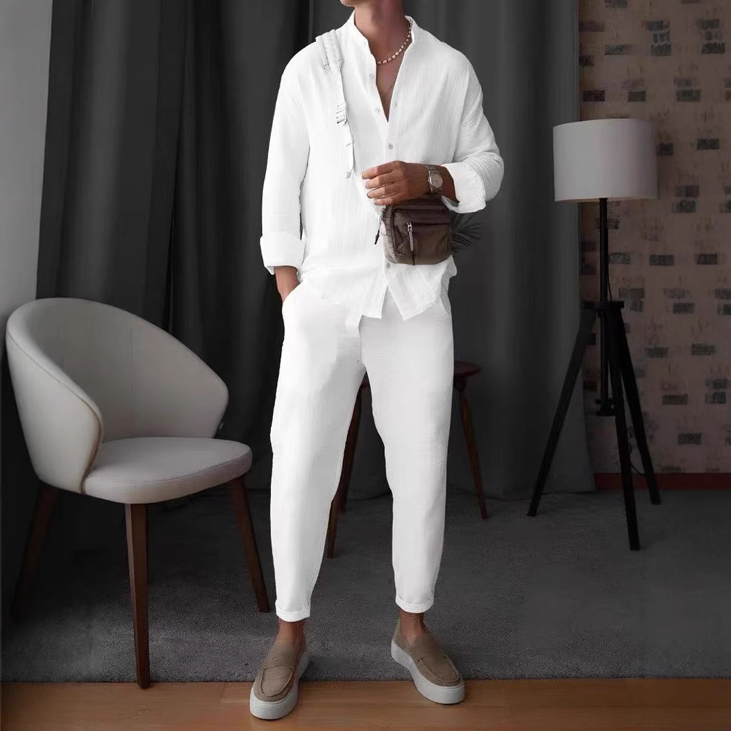 Mens Casual Sporty LongSleeve Top And Pants Set Simple Style