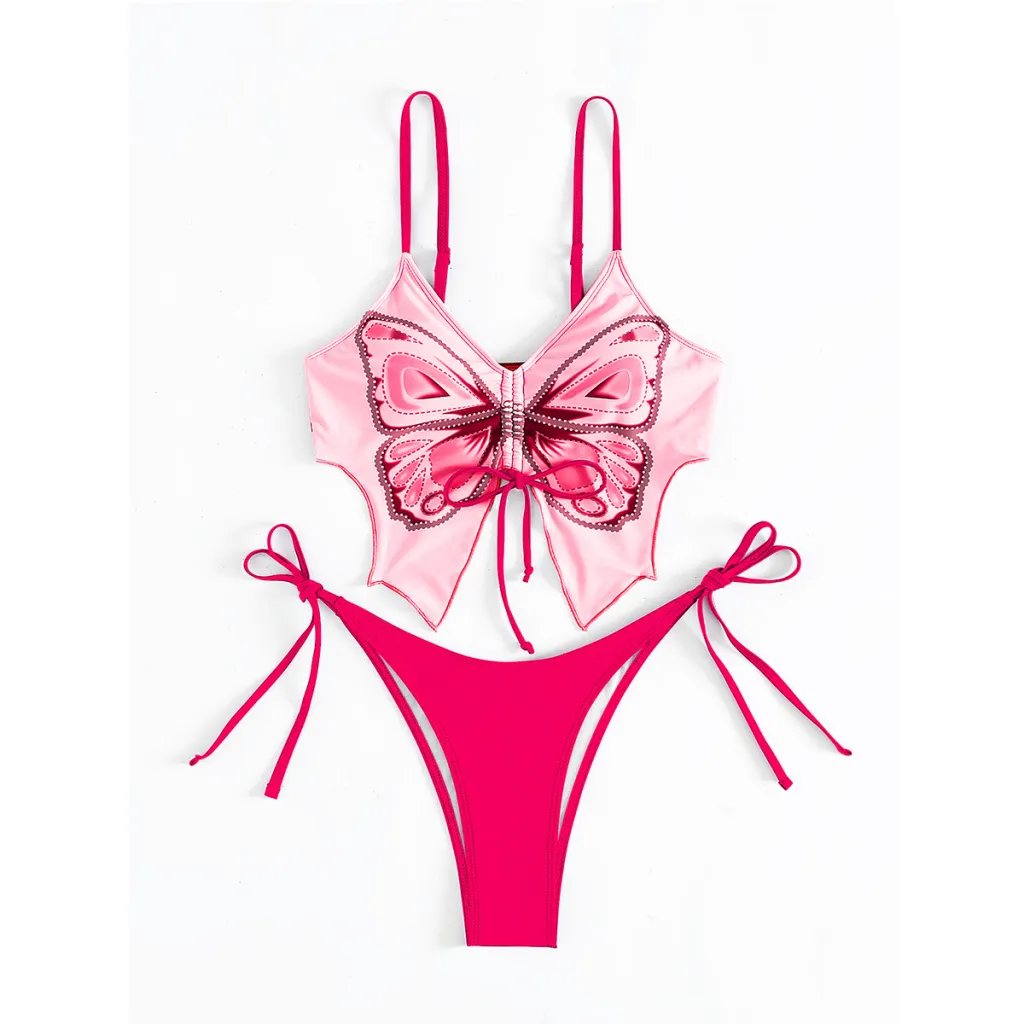 Bikini Swimsuit Female European And American Sexy Style Butterfly Swimsuit - Rose