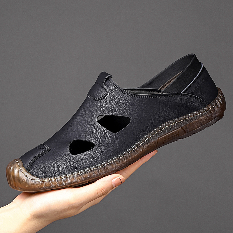 Men's Handmade Casual Leather Shoes Men's Perforated Breathable Style