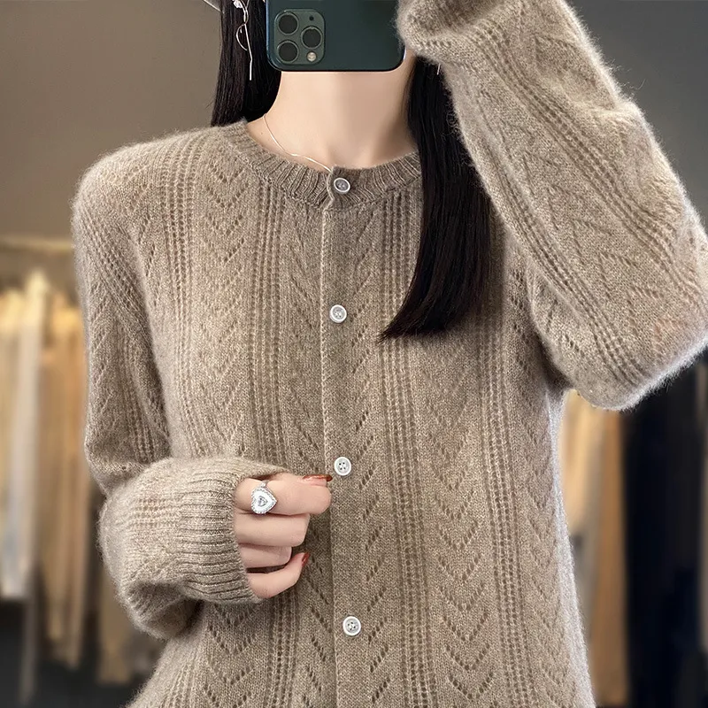 Slimming Cardigan Knitwear Loose Top Coat - Purple Velvet Camel