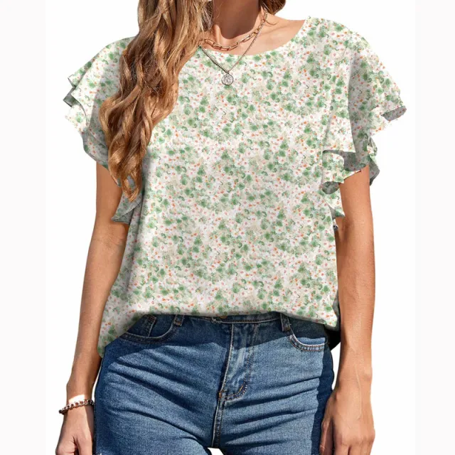 Women's Printed Casual Round Neck Blouse Style 2 M - Shop at LoveMi