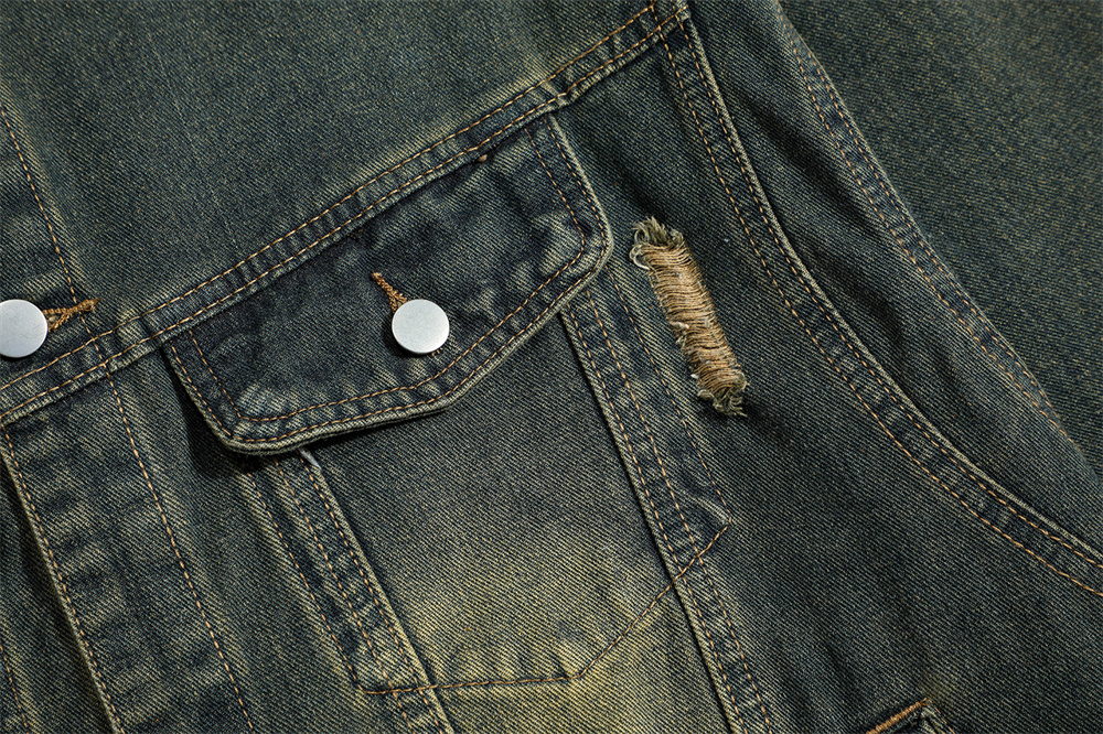 High Street Hole Stand Collar Denim Jacket