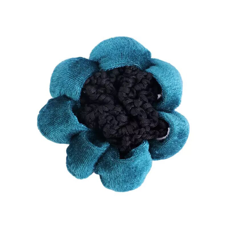 Solid Color Performance Dance Velvet Headband With Hair Mesh Bag Peacock Blue Flannelette Model - Shop at LoveMi