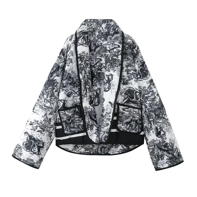 Fashion Vintage Print Color Contrast Short Leisure Warm Cotton Coat Image Color 2 - Shop at LoveMi
