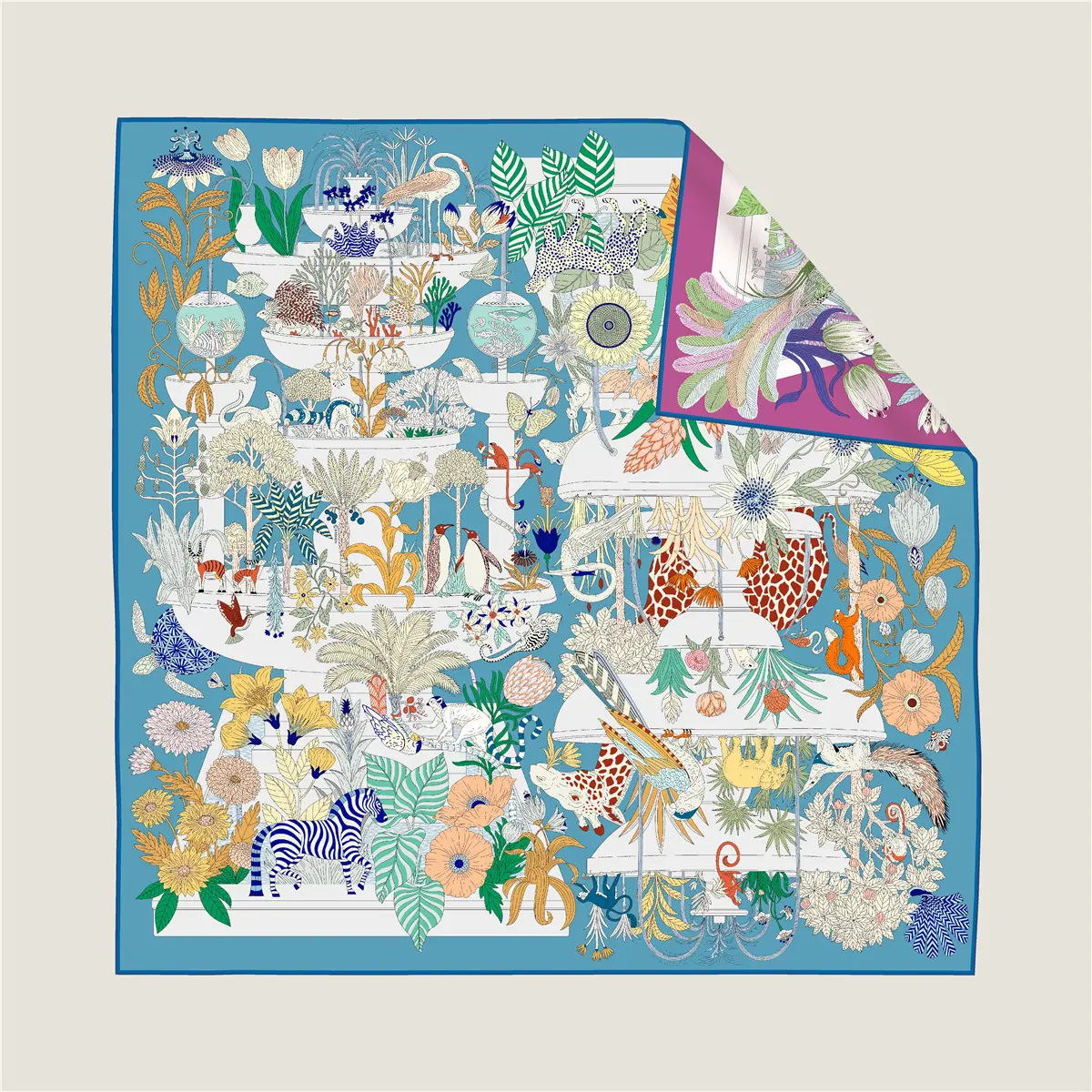 90cm Small Square Silk Scarf Vintage 3D