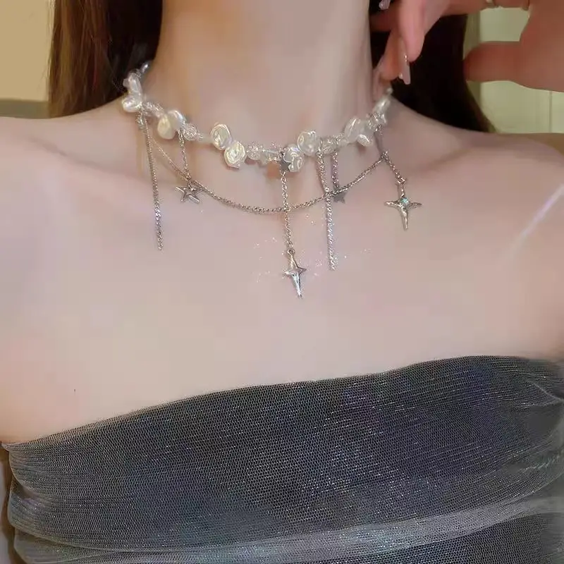Women's Pearl XINGX Tassel Stitching Necklace