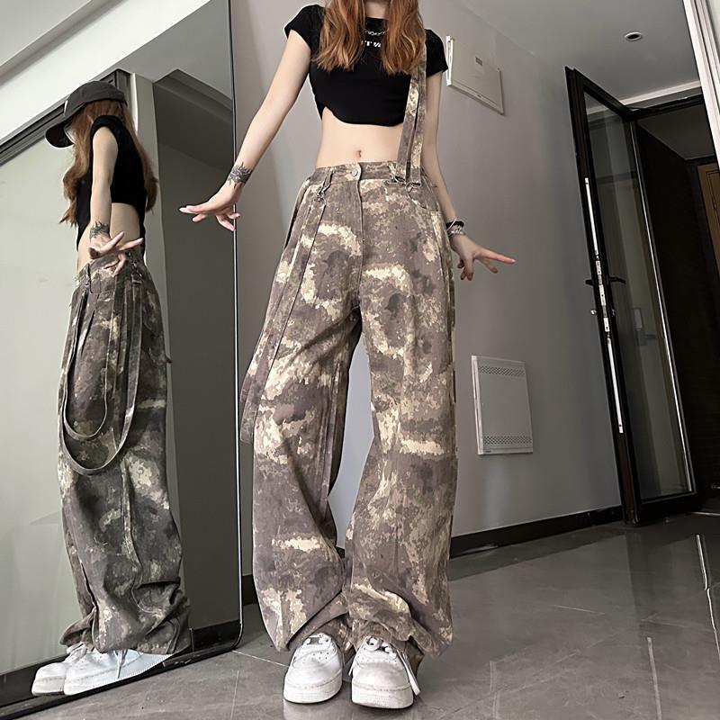 Camouflage Color Overalls Women's New Loose Straight Ankle-tied Casual Pants