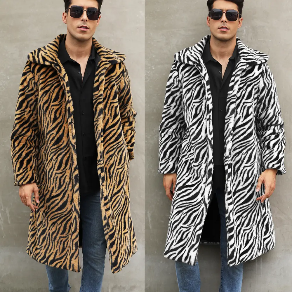 Men's Square Collar Imitation Fur Long Coat