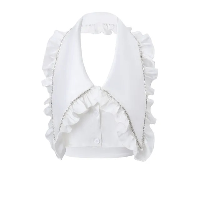 Fashion Design Chain V neck Halter Vest Pure Desire Mesh Skirt Outfit Women White Top - Shop at LoveMi