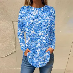 Women's Printed Wear Leisure Round Neck Long Sleeve Top - Qwsx07-L - View 1