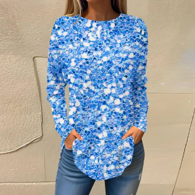 Women's Printed Wear Leisure Round Neck Long Sleeve Top Qwsx07 Xl - Shop at LoveMi