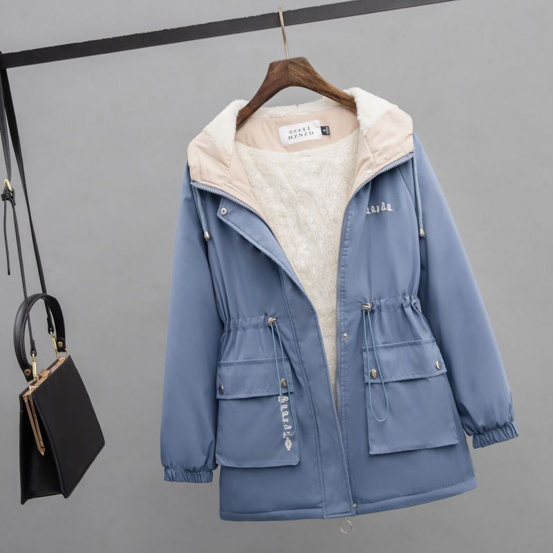 Small Velvet Padded Thickened Coat Women Gray Blue - Shop at LoveMi