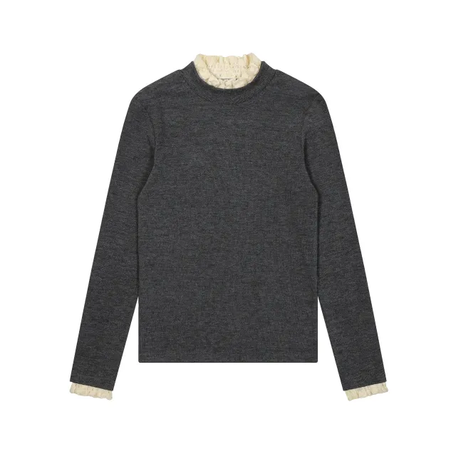 Long Sleeve Knitted Warm Lace Trim Inner Wear Blouse Dark Gray - Shop at LoveMi