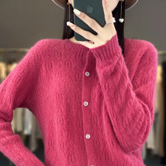 Slimming Round Neck Sweater Coat Women's Top Raspberry Color - Shop at LoveMi