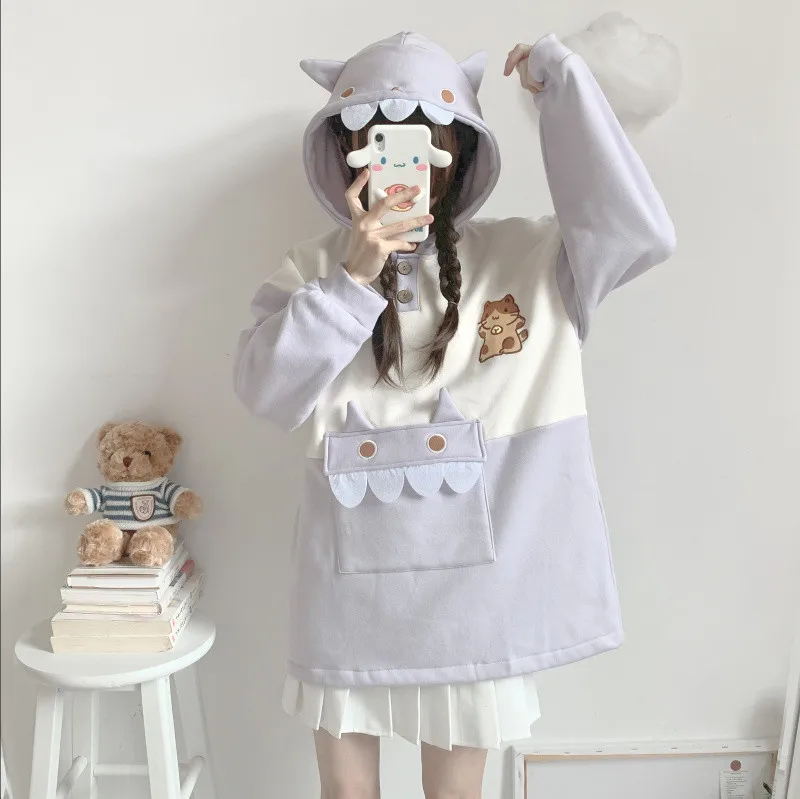 Title 1, Hooded Cat Color Matching Padded Sweater