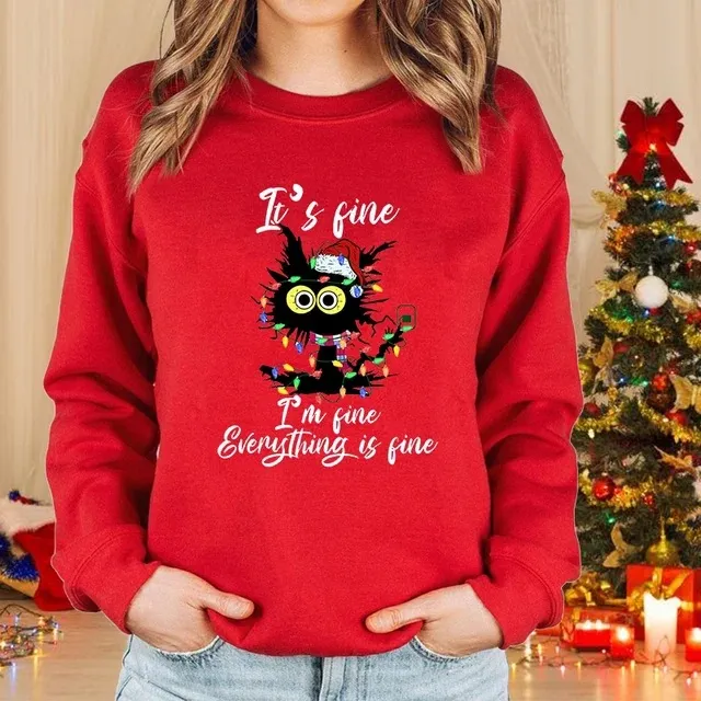 Lady Christmas Cat Round Neck Sweater Long Sleeve 10Style Xs - Shop at LoveMi