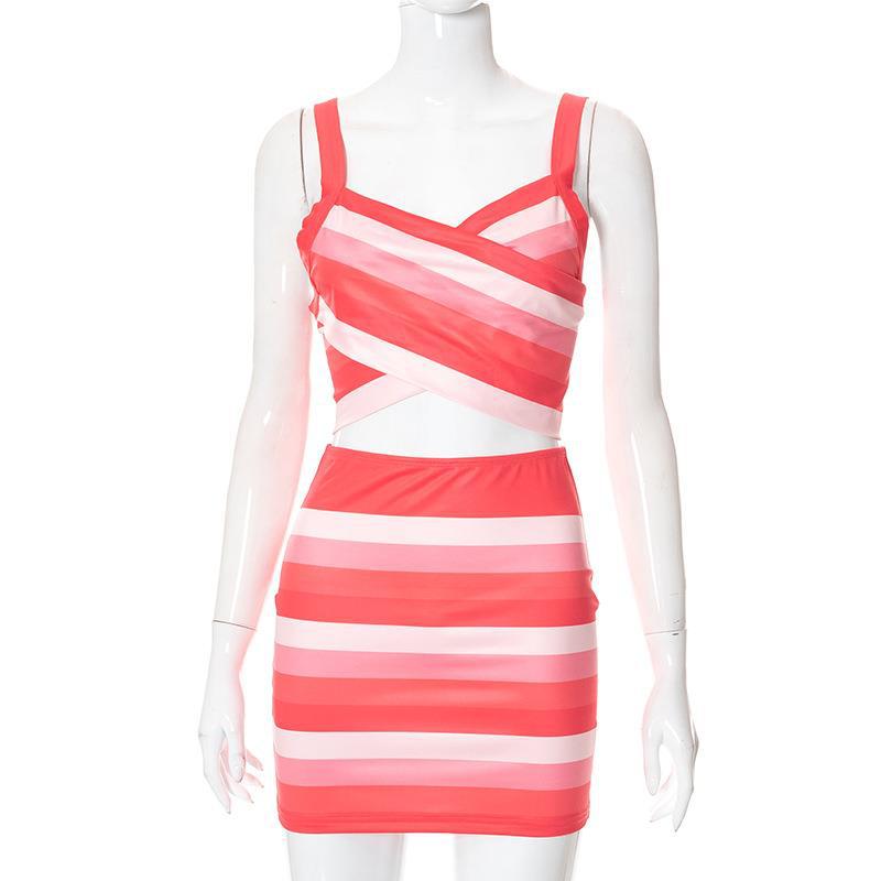 Women's Camisole High Waist Skirt Suit Pink - Shop at LoveMi