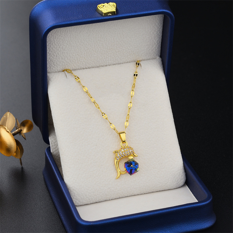 Titanium Steel Necklace Diamond Dolphin Magic Cube Ornament Accessories