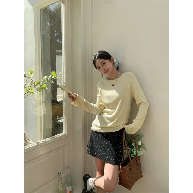 Women's Solid Color Simple Casual Versatile Top 3055 Custard S - Shop at LoveMi