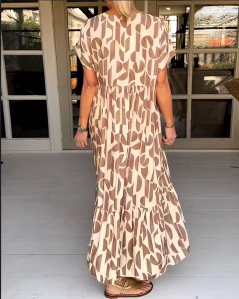 Summer New Printed V-neck Casual Women's Dress