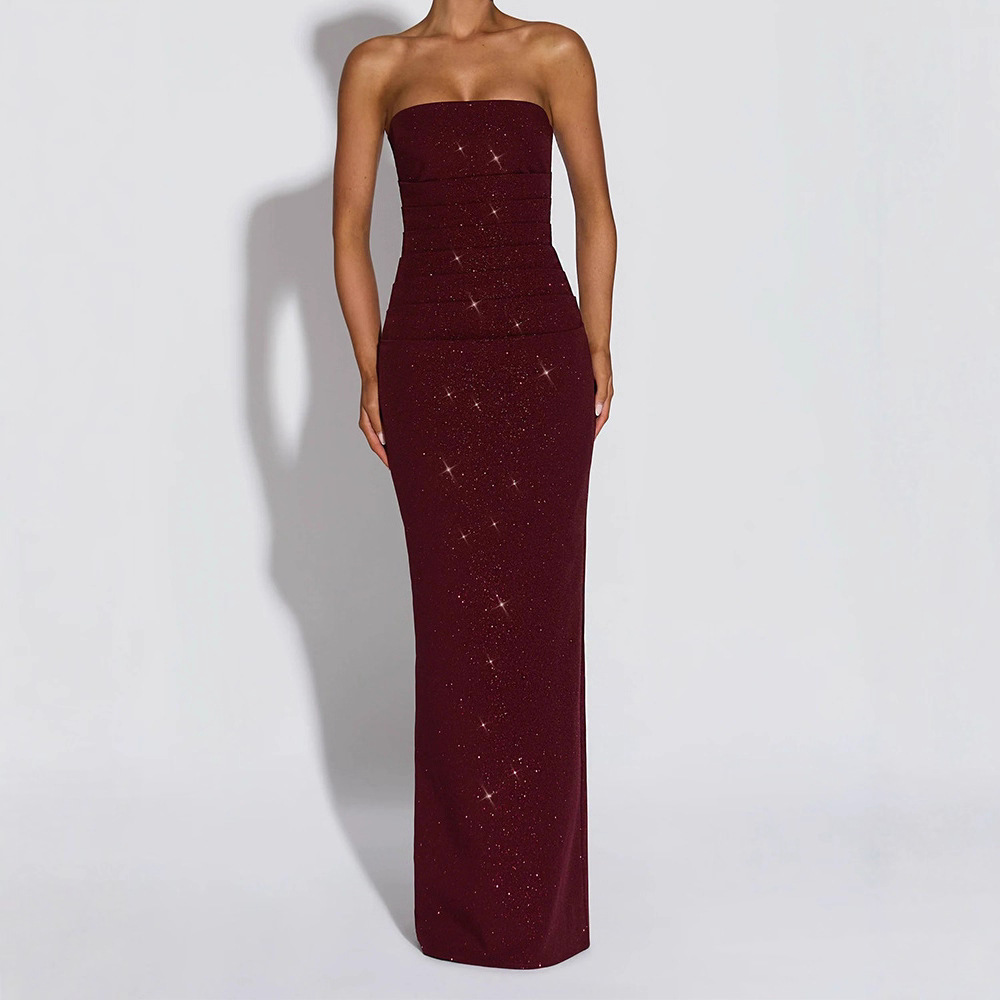 Bodycon Waist cinching Strapless Backless Dress Brown - Shop at LoveMi