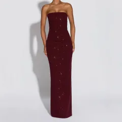 Bodycon Waist-cinching Strapless Backless Dress - Brown - View 1