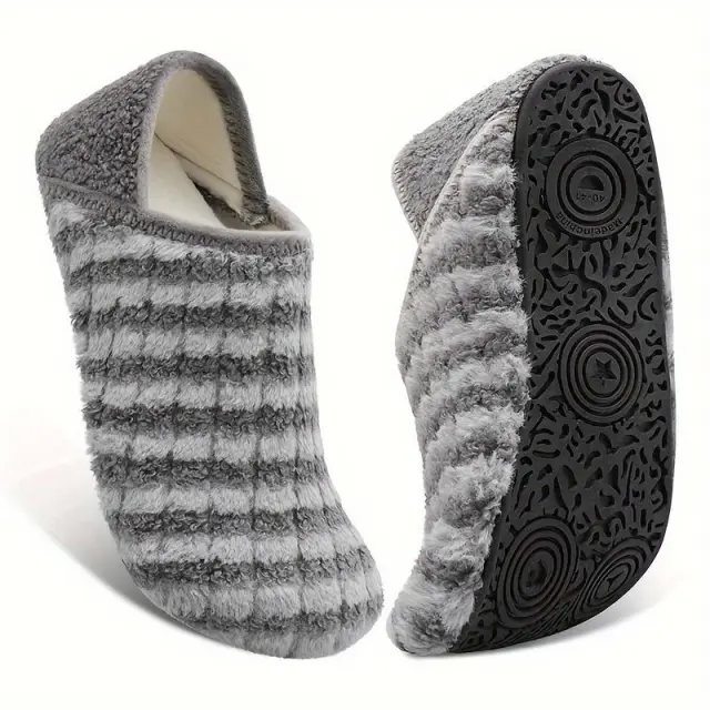 Women's Plush Flat Shoes Winter Warm Slip On Shoes Gray - Shop at LoveMi