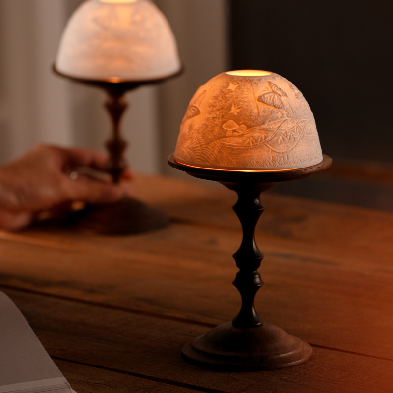 Walnut Candle Holder with Lampshade, picture 3 of 4