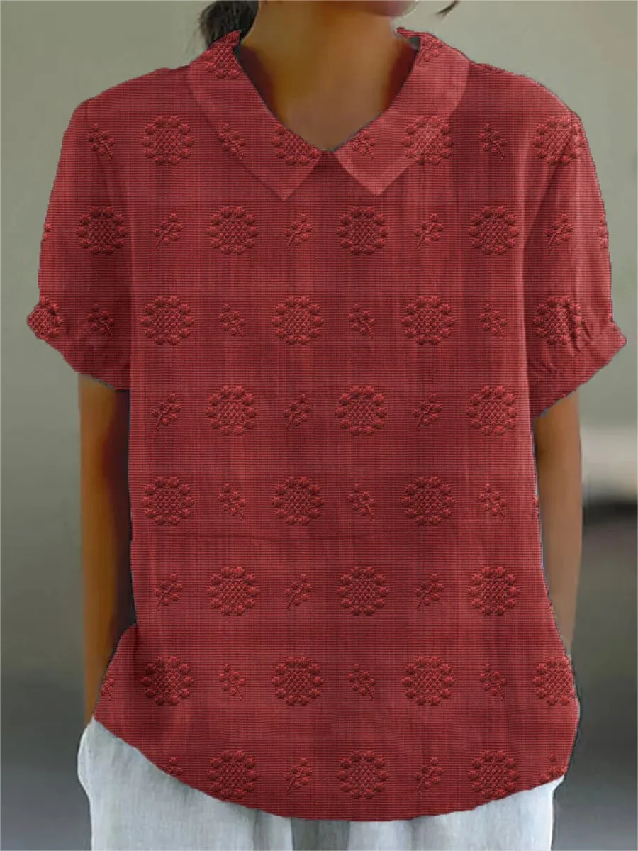 Lapel Loose Casual 3D Printed Pullover T-shirt - 2D758-L