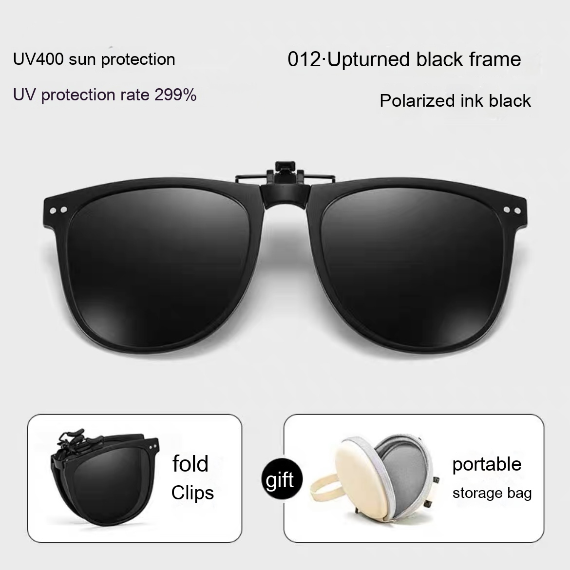 Foldable Polarized Sunglasses Clip Sun Protection UV Protection – Dark Black