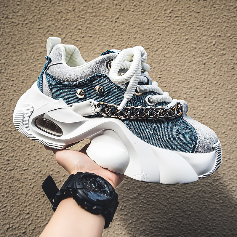Mens Casual Elevated Denim Sneakers With Thick Soles