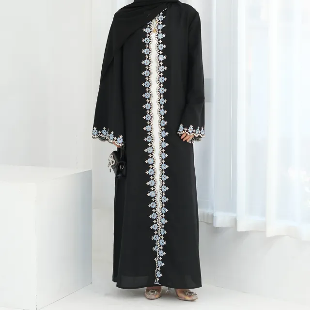 Dubai Flower Embroidered Cardigan Robe Black - Shop at LoveMi
