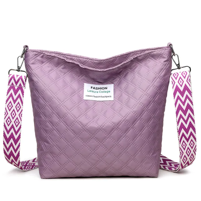 Fashion Quilted Shoulder Diamond Lattice Letter Label Large capacity Crossbody Bag Purple - Shop at LoveMi
