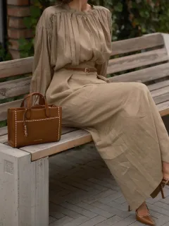 Elegant French-style Long-sleeve Solid-colour Shirt For Independent Online Stores Long Skirt - Khaki - View 1